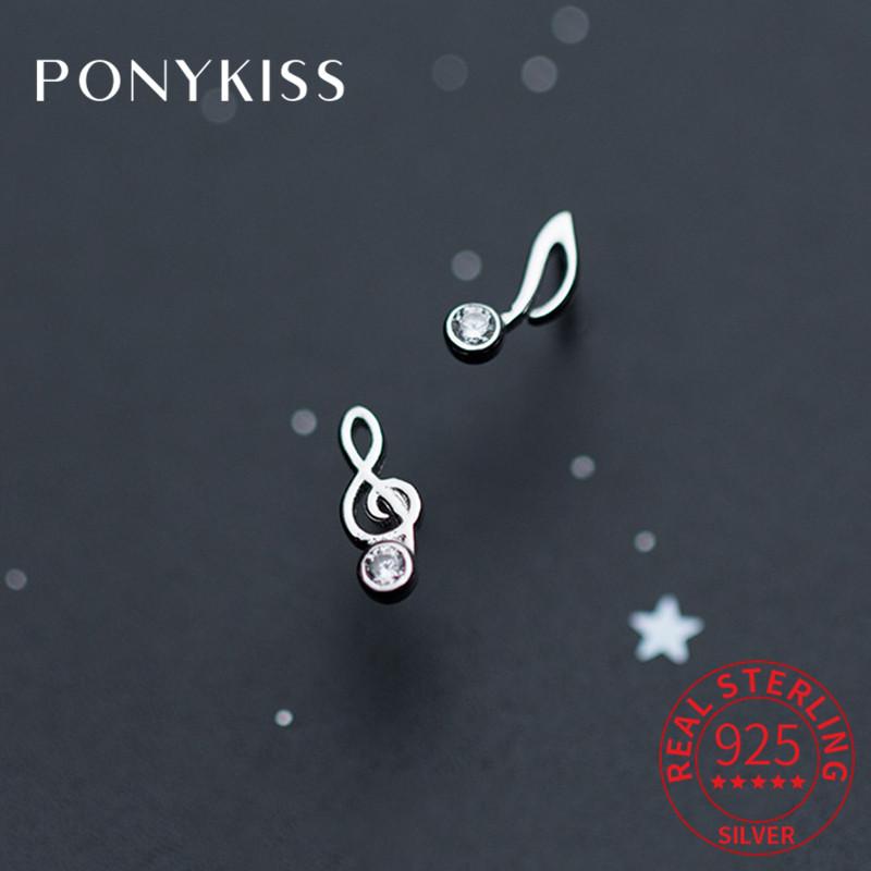 

Stud PONYKISS 100% 925 Sterling Silver Asymmetric Note Zircon Earrings Party Fashion Minimalist Accessories Girl Cute Fine Gift, Golden;silver