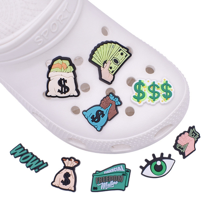 

100pcs US Dollars Shoe Decoration Accessories for Croc Charms Buckcle Clog Wristband PvcShoes Charm Birthday Gift Wholesale, White;pink