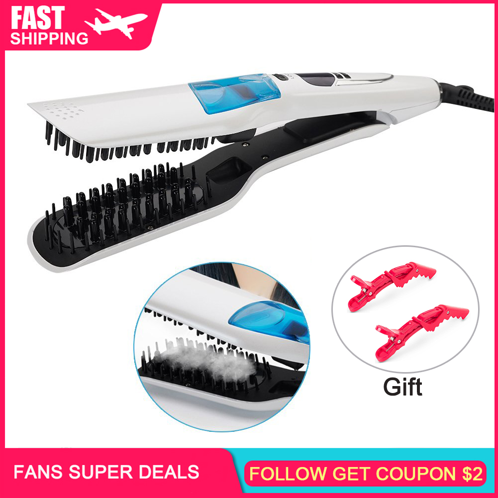 

Steam Hair Straightener Brush Professional Ceramic Tourmaline Steam Spray Flat Iron Hair Straightening Comb with LCD Display