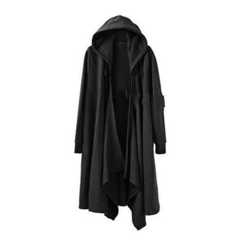 

Men' Trench Coats Rosetic Halloween Capes Men Coat Hooded Solid Black Gothic Streetwear Windbreaker Asymmetric Cardigan Outwear 2021