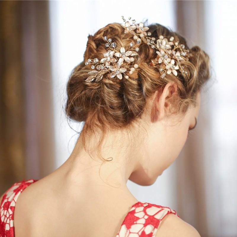 

Hair Clips & Barrettes NPASON 2021 Vintage Women Alloy Gold Leafs Flower Pins With Rhinestone, Golden;silver