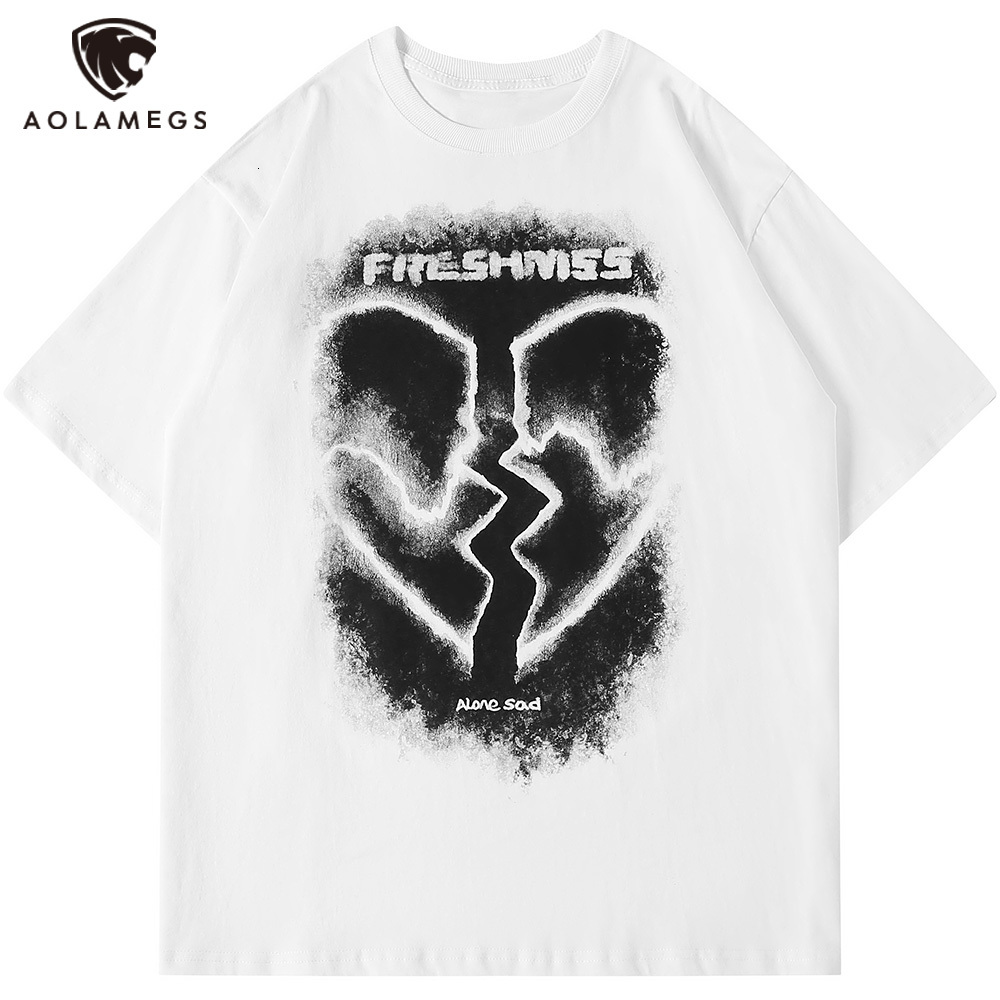 

Men's Polos Aolamegs punk male t-shirts ripping heart prints large t-shirt shirts of cozy men snuggly high hip hop rock hipster summer streetwear, White