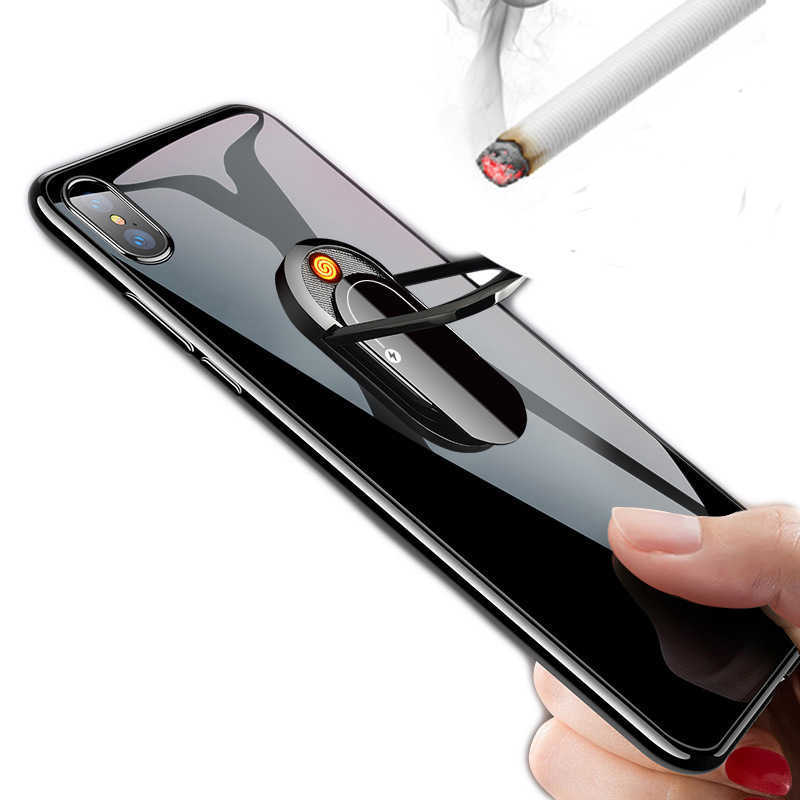 

1 Pieces Car Magnetic Suction Windproof Lighter Rechargeable Creative Cell Phone Finger Ring Bracket USB Cigarette Lighter H0909