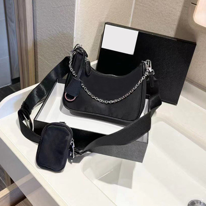 

2021 Fashion One Shoulder Messenger Bag Metal Chain Strap Two-piece Nylon Handbag High Quality Simple, Make up the freight