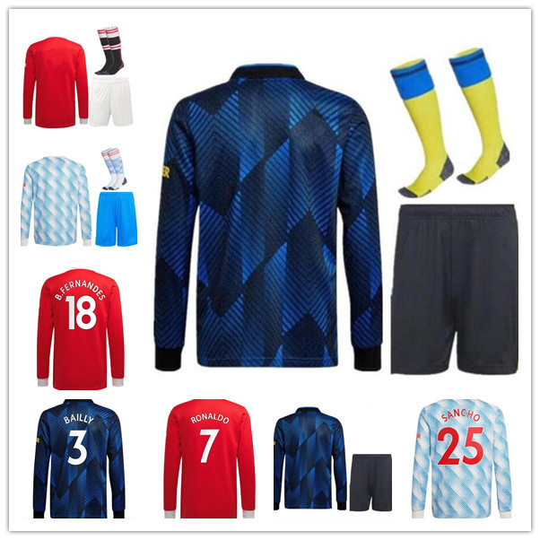 

manchester long sleeve full #7 ronaldo 2021 2022 utd soccer jerseys b. fernandes martial rashford 21 22 man football shirts home away third, Black;yellow