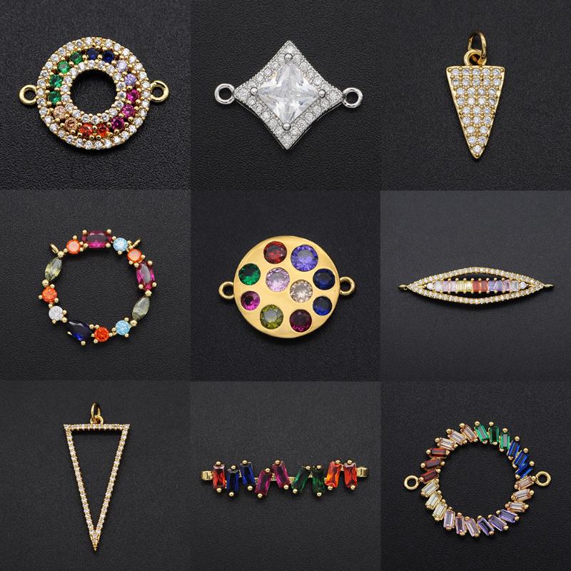 

Charms 2022 Diy Triangle Round CZ Wholesale Rectangle Necklace Pendant Cubic Zircon Scallop Connector For Jewelry Making
