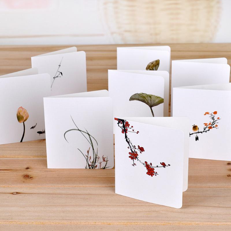 

10Pcs Chinese Style Flower Greeting Cards With Paper Envelope Creative Holiday Card Packing Bags
