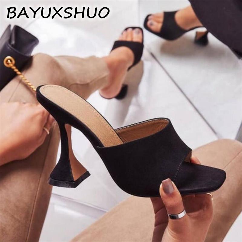 

Slippers BAYUXSHUO Women High Heel Sandals Simple Design Wine Glass Slides Mule Ladies Party Wedding Shoes Woman Plus Size 35-42, Black
