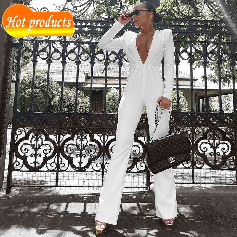 

women's jumpsuits & rompers you ride white overalls blackless design cross-neck long sleeves celebrity christmas party bandage 5luo, Black;white