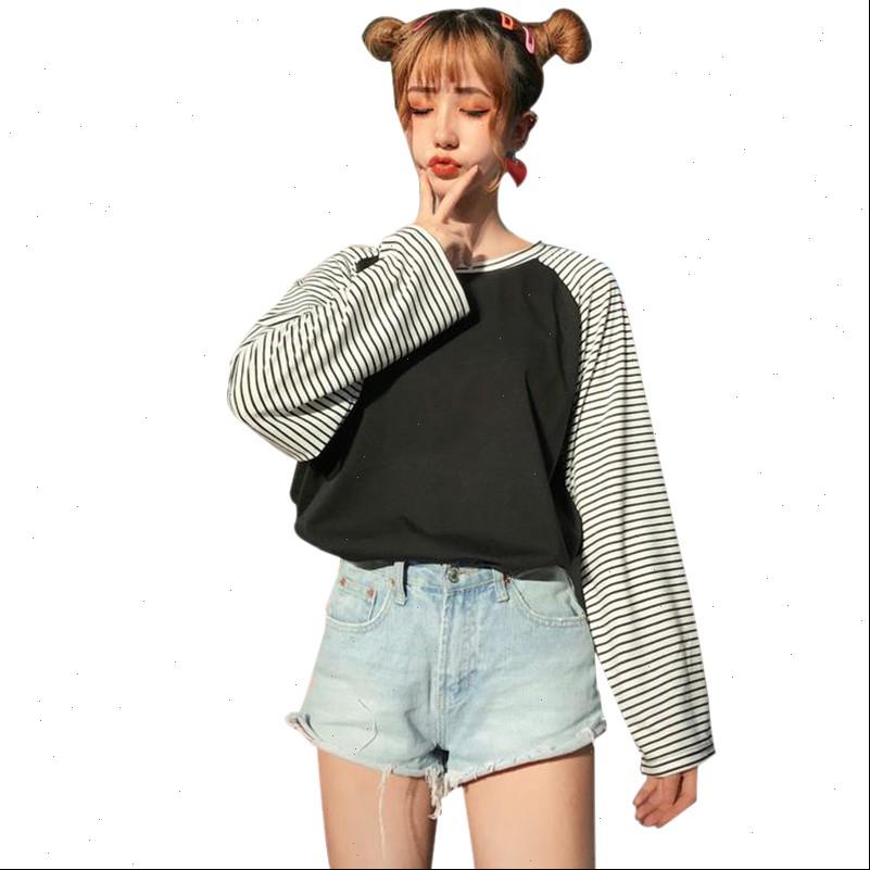 

women t shirt harajuku striped casual long sleeve tee loose female spring autumn bottoming drop, White