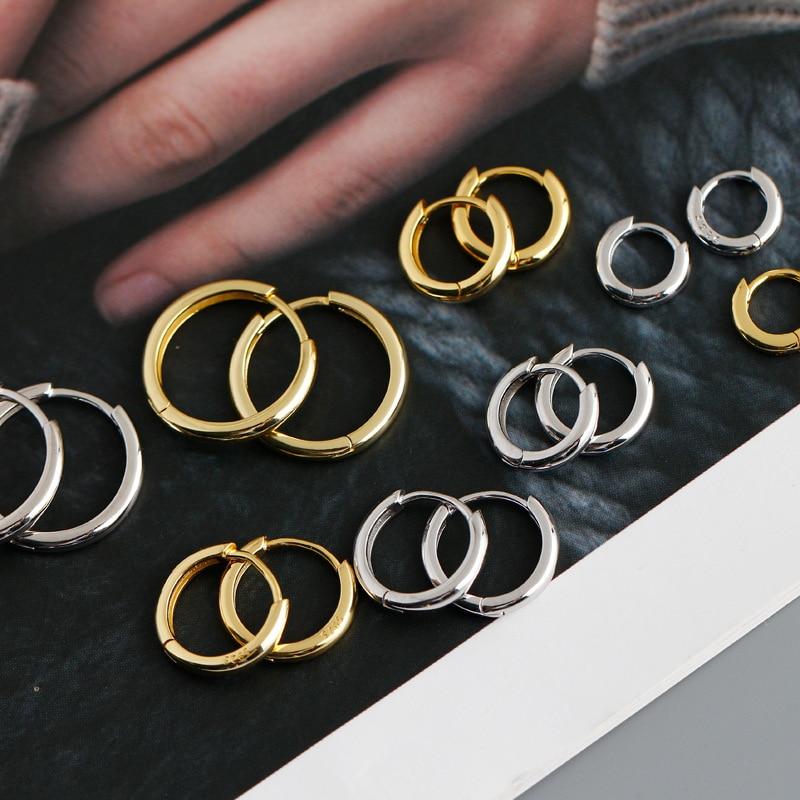 

Hoop & Huggie A00291 Real 925 Sterling Silver Minimalist Bohemian Round Ear Buckle For Women Punk Unisex Rock Earring Jewelry