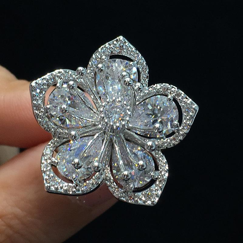 

Cluster Rings Luxury Solid 925 Sterling Silver Exaggerated Big Flower Wedding For Women Engagement Jewelry Fashion Korean Accessories