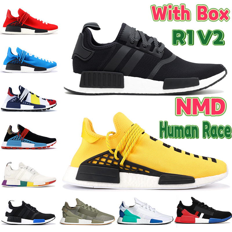 

With Box NMD R1 V2 Human race running Shoes BBC HU Pharrell oreo triple black white paris pride metallic gold men trainers women Sneakers, 46 bubble wrap packaging