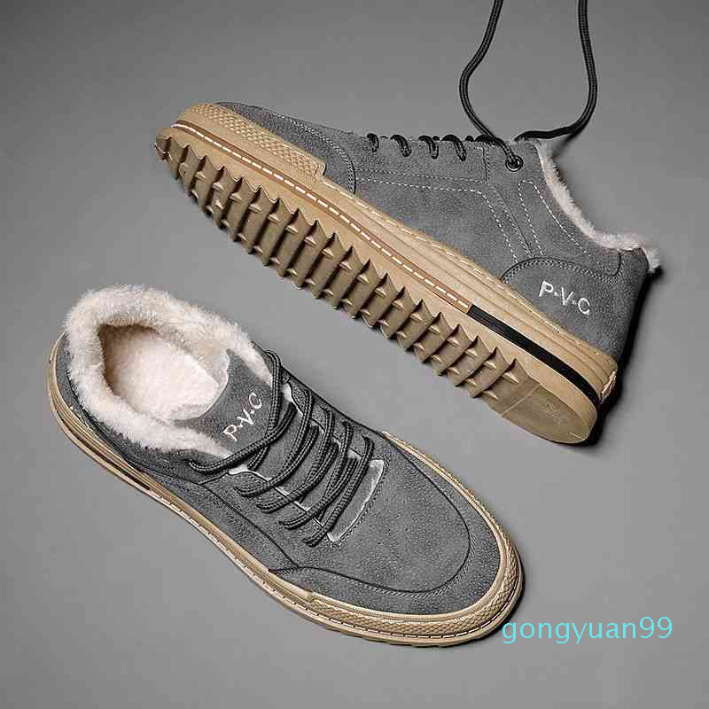 

Winter Boots Men Velvet Short Boot Men's Shoes Chunky Tooling All-match Man Cotton Shoe Trend Male Footwear, Black fur