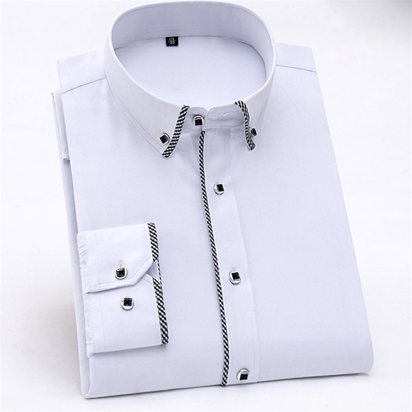 

Arrival Plaid Rim button down collar long sleeve slim fit easy care good quality solid formal business men dress shirts 210708, 5-515