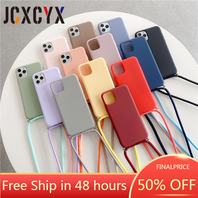 

(+ Hydrogel Film)Crossbody Necklace strap Lanyard Cord silicone phone cases iphone 12 Pro Max 11 ProMax X XR XS Max 7 8 plus cover case, Black