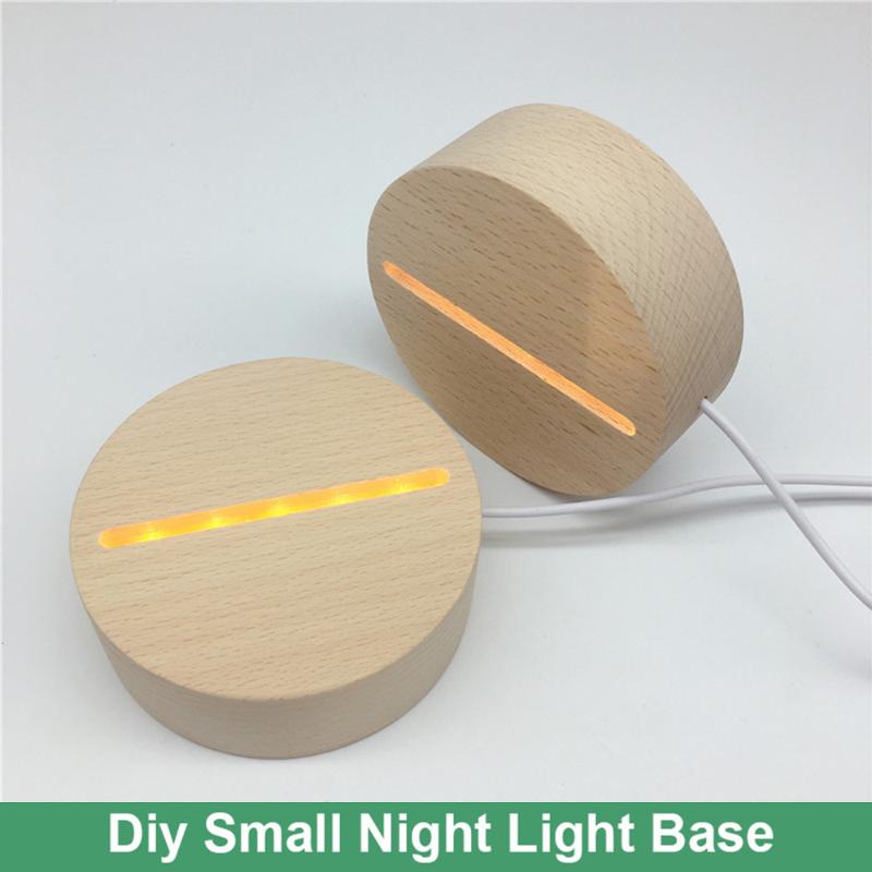 

Night Lights Solid Wood Round Acrylic3D Lamp Base Wooden Small Light Luminous Creative Diy Beech White Warm L