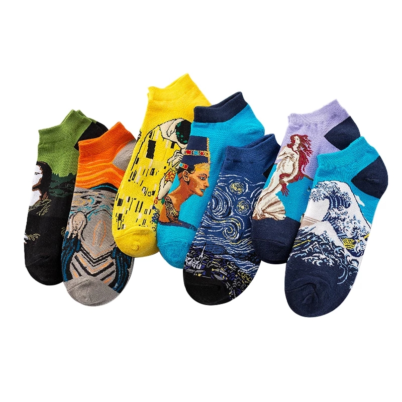 

Women Cotton Art Ankle Socks With Print Cute Funny Retro Painting Short Socks Summer Casual Fashion Happy Van Gogh Sock, Style 5