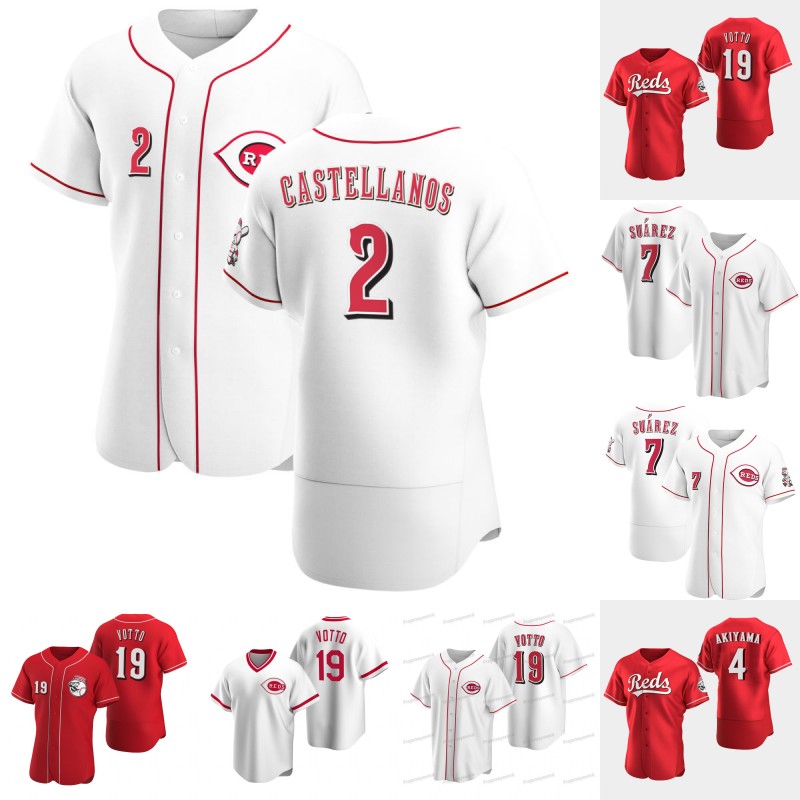 

Reds #2 Nick Castellanos Jersey Jonathan India Jesse Winker Shogo Akiyama Johnny Bench Joey Votto Eugenio Suarez Aristides Aquino Tucker Bar, Blue;black