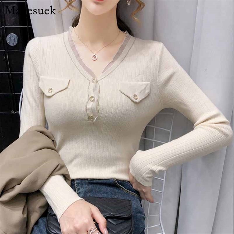 

V-neck Autumn Winter Casual Jumper Women Sweaters Long Sleeve Knitted Sweater Pullover Fashion Solid s Sweaters11210 210518, Khaki