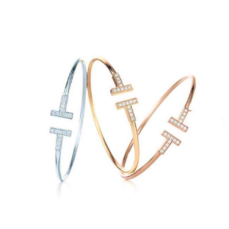 

Gold Plated Adjustable CZ Pulsera Double T Shaped Metal Cuff Bracelets&Bangle Open Cross Bracelet For Women Or Men, Black