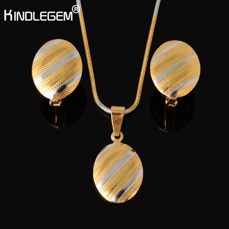 

Earrings & Necklace Kindlegem 2021 Ladies Girl Small Hoop Pendant Jewelry Sets Fashion Pure Gold Color Party Wedding, Silver