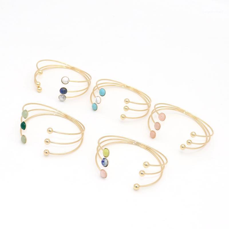

Fashion 3 Layers Split Mix Resin Color Pink Stone Charm Cuff Bangles For Women Bangle
