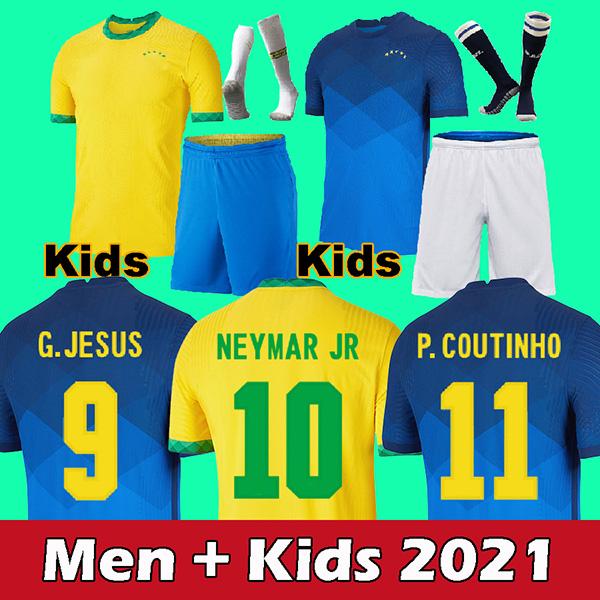 

2021 adult+kids Brazi soccer jersey Neymar JESUS Militao Casemiro COUTINHO Camiseta Richarlison de futbol kit MARCELO football shirt