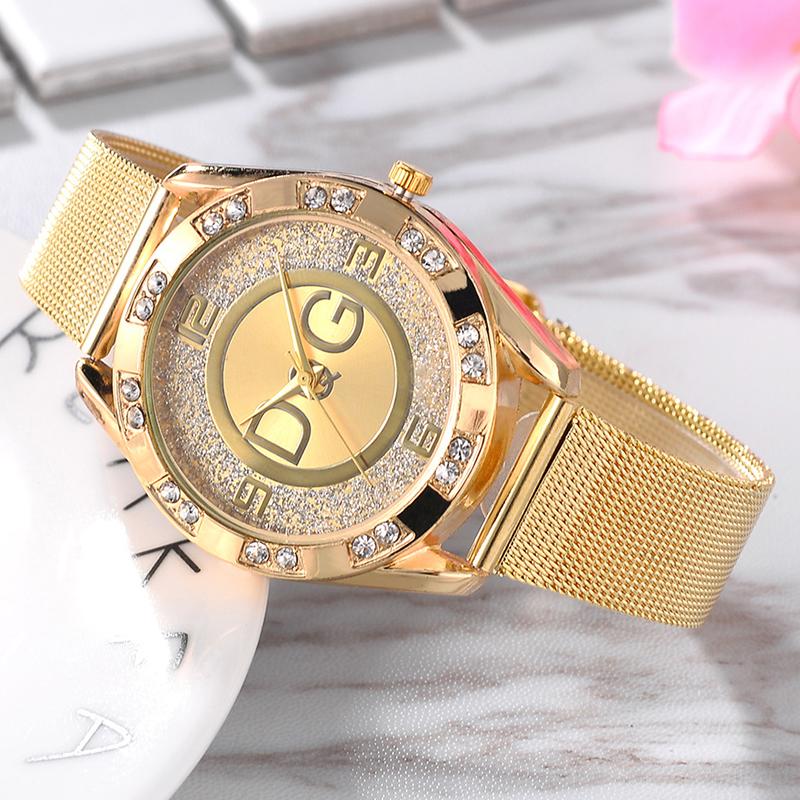 

Double Diamond Gold Female Watches High-end Mesh Strap Silver Watch Women Stainless Steel Four Scales Ladies Casual 2021 Wristwatches