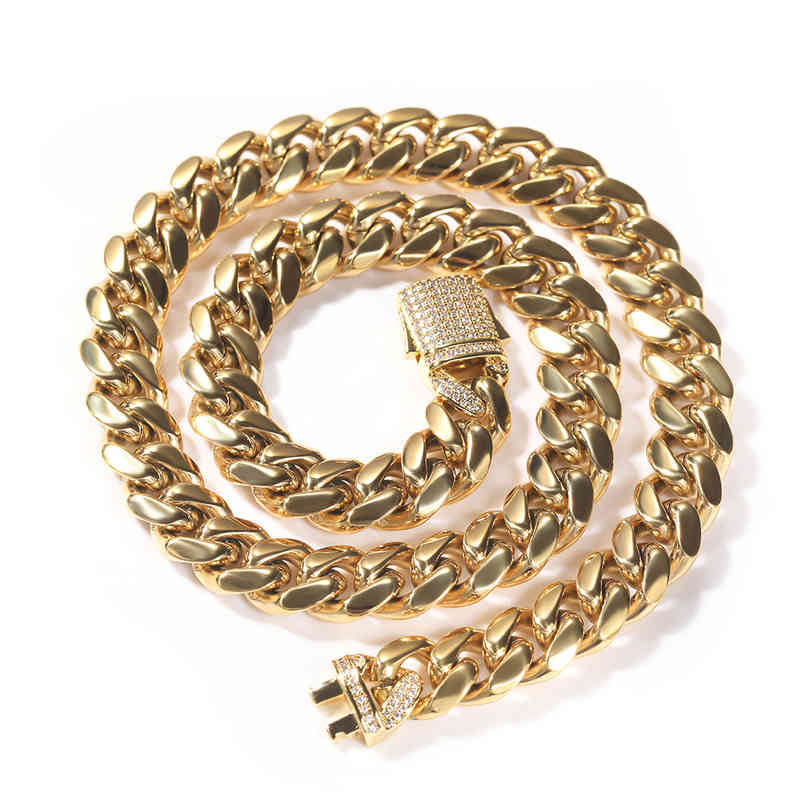 

10mm 12mm gold miami iced out cuban link chain Stainls steel necklace Men's Hip hop Jewelry