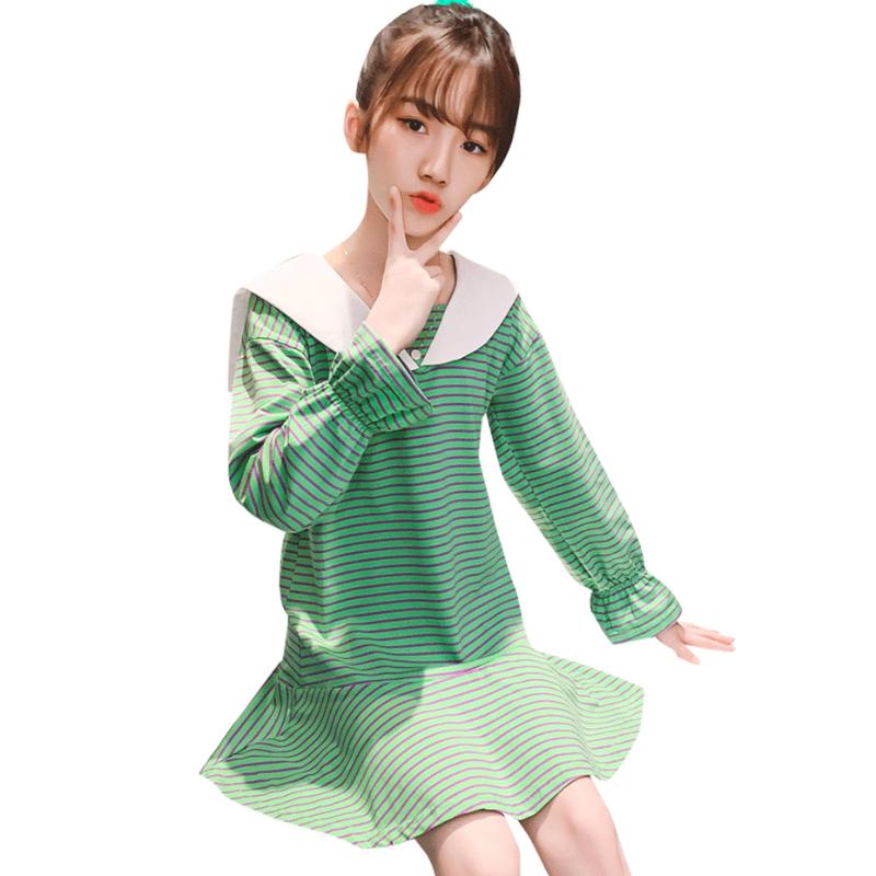 

Girl's Dresses For Girls Rainbow Color Dress Long Sleeve Teenage Clothes, Red;yellow