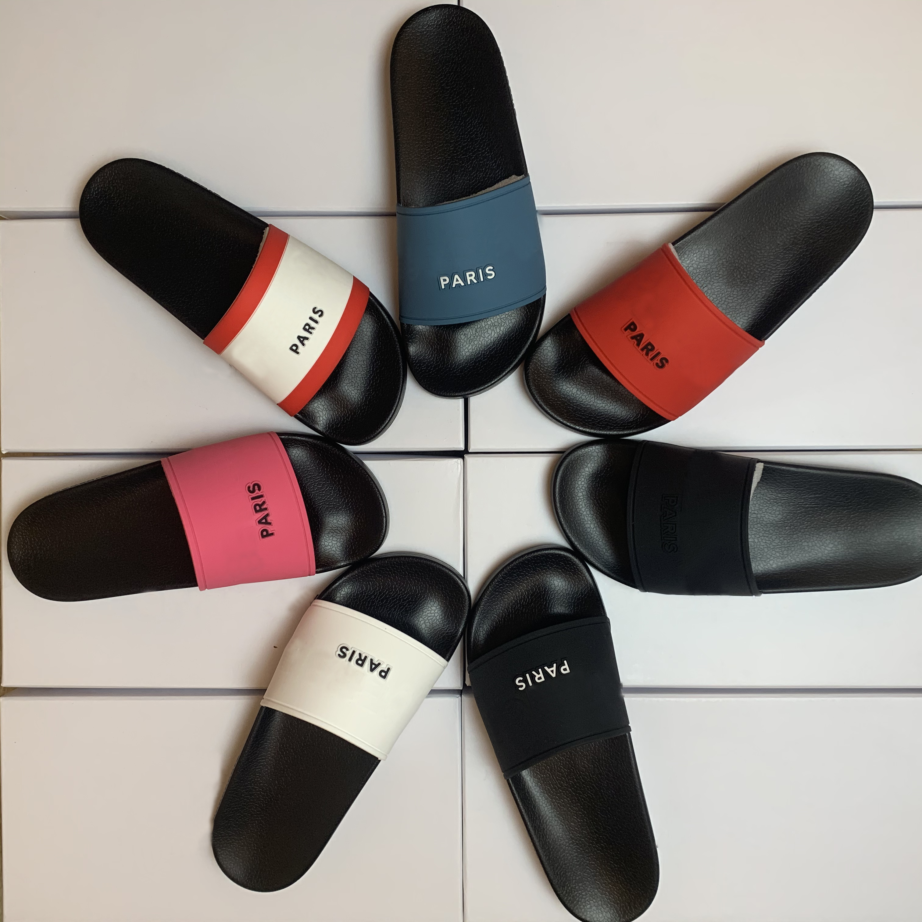 

Paris Gear Bottoms Mens Striped Sandals casual Non-Slip Summer Slipper slides men Slippers women Slide top Quality With Box large size 35-45