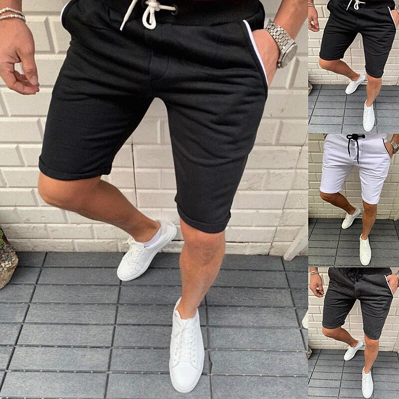 Men's Casual Chinos Drawstring Elastic Waist Knee Length Pants Casual Daily Micro-elastic Solid Color Cotton Blend Breathable Lightweight Mid W