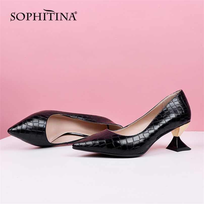 

SOPHITINA Fashion Shoes Female Pointed Shallow Strange Style Heels Spring Party Leather Pattern Women Pumps C934 211029, Black