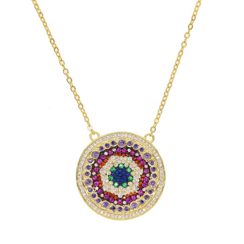 

Gorgeous Bohemia Colorful CZ Jewelry Fashion Gold Filled Lady Women Round Pendant Long Necklace Crystal Gifts Chokers