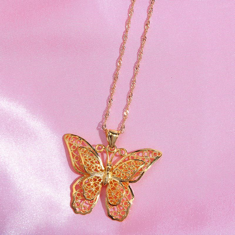 

Flatfoosie Trendy Insect Necklace Gold Color Hollow Multilayer Butterfly Statement Geometric Fashion Jewelry Chains