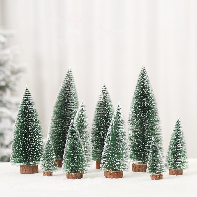 

Christmas Decorations Mini Snow Pine Tree Artificial Tabletop Ornaments Festival Plastic Miniature Trees 2021 Year Xmas