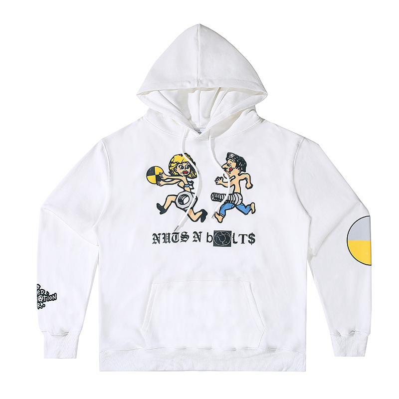 

Sweater Hoodie Fleeces Fashion autumn and winter couple' sweater hooded solid stable big V cartoon personality coat, White