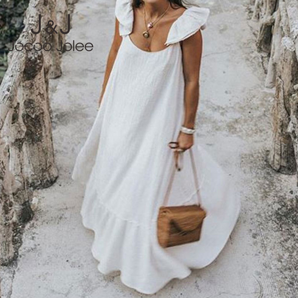 

Jocoo Jolee Women Elegant Sleeveless Ruffles Maxi Dress Sexy Loose Long Dress Vintage Harajuku Beach Sundress Plus Size 5XL 210518, As photo