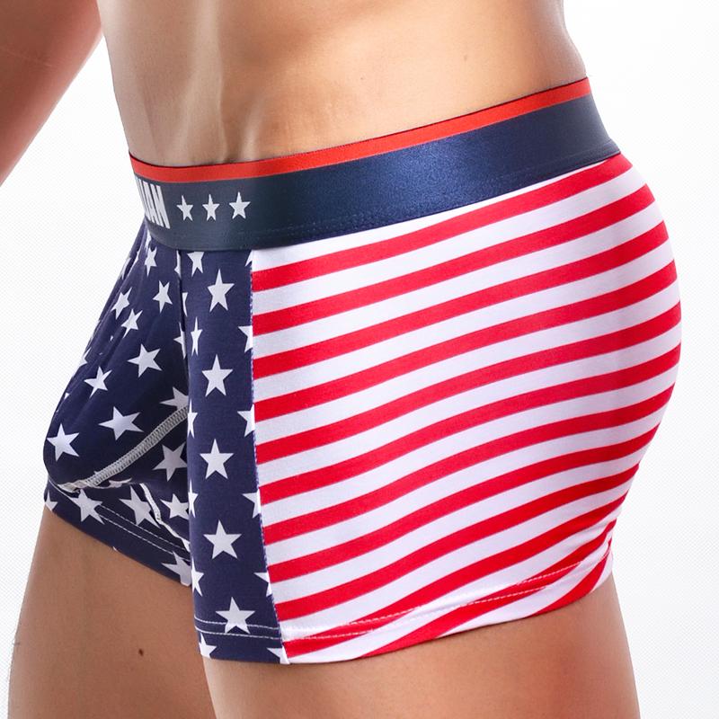 

Underpants Men Male Underwear Boxers USA Flag Striped Cotton Boxer Shorts Panties Clothing Cueca Cuecas U Convex Pouch, Red