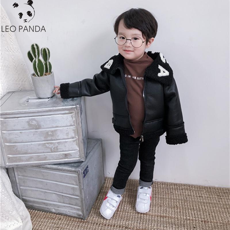 

Women's Fur & Faux 2021 Autumn&Winter Leather Jacket Baby Girl&Boy Kids Coat Cool Black Clothing Letter Thick