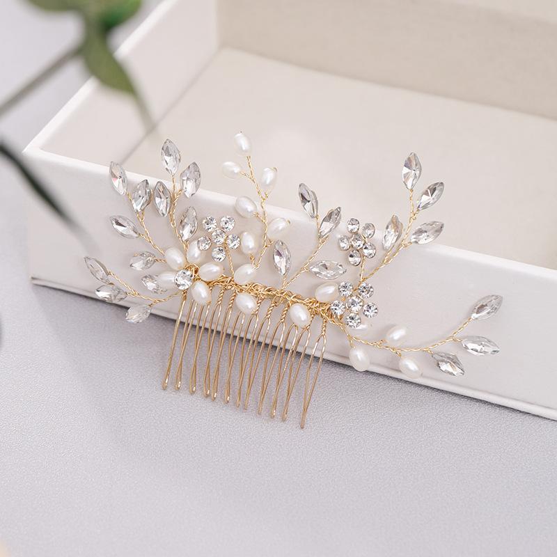 

Headpieces European And American Pearl Hair Comb Headdress Hand Woven Crystal