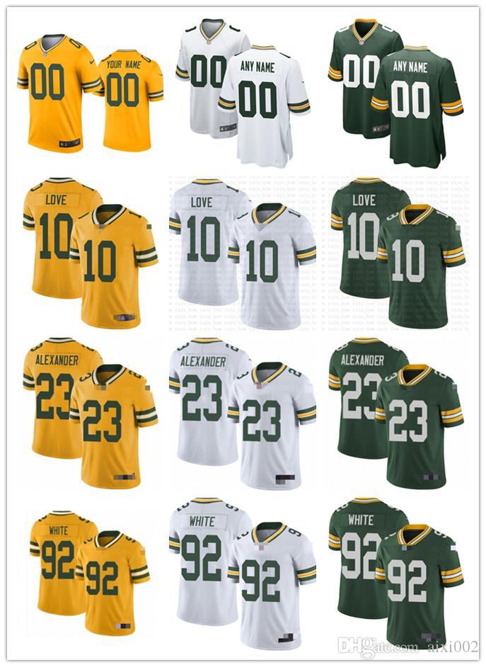 

Mens Womens Youth Green Bay Packers 12 Aaron Rodgers 23 Jaire Alexander 10 Love 92 Reggie White custom Yellow Football Jersey, Black;red