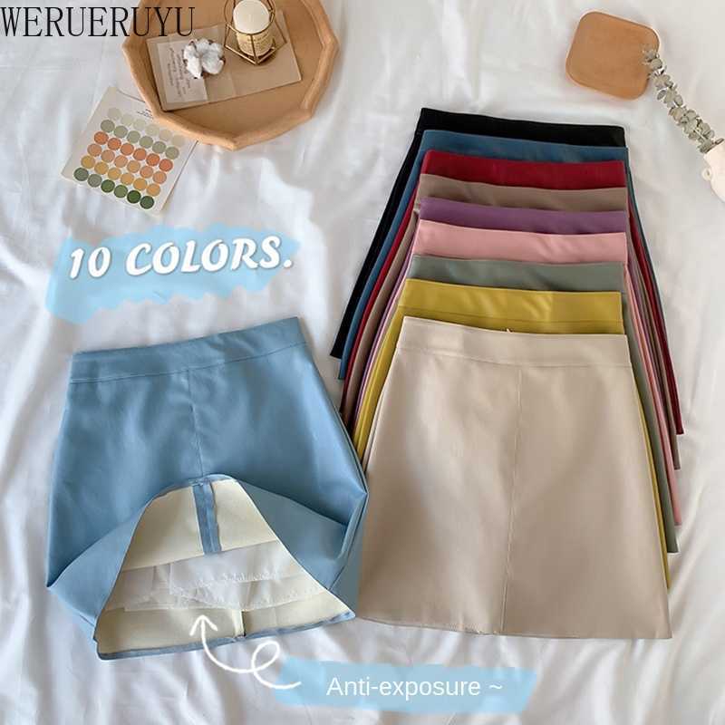 

WERUERUYU A-line Female Skirts Small Leather Early Autumn Korean Version Of The High Waist Students Wild Package Hip 210608, Photo color