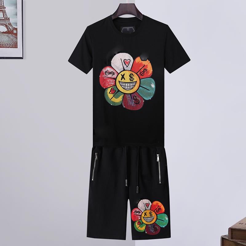 

Skull designer T Shirts+pants 2 Piece Sets Mens Summer Tracksuits Casual Punk Solid crystal T-shirt print letter tops Tee Skateboard clothing short sleeve 100% Cotton, No good