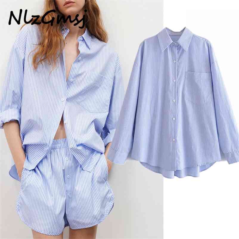 

Blouse Top Spring Autumn Vintage Stripes Casual Plus Size Clothing Loose Lapel Long Sleeve Female Shirt 210628, As picture