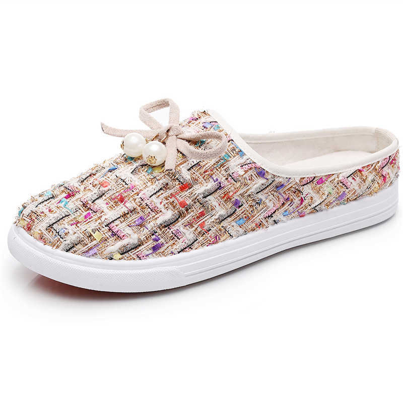 

Spring Autumn Temperament All-match Bow Half Slippers Women Non-slip Flat Casual Shoes Ladies Comfortable Shoes Women 210611, Black