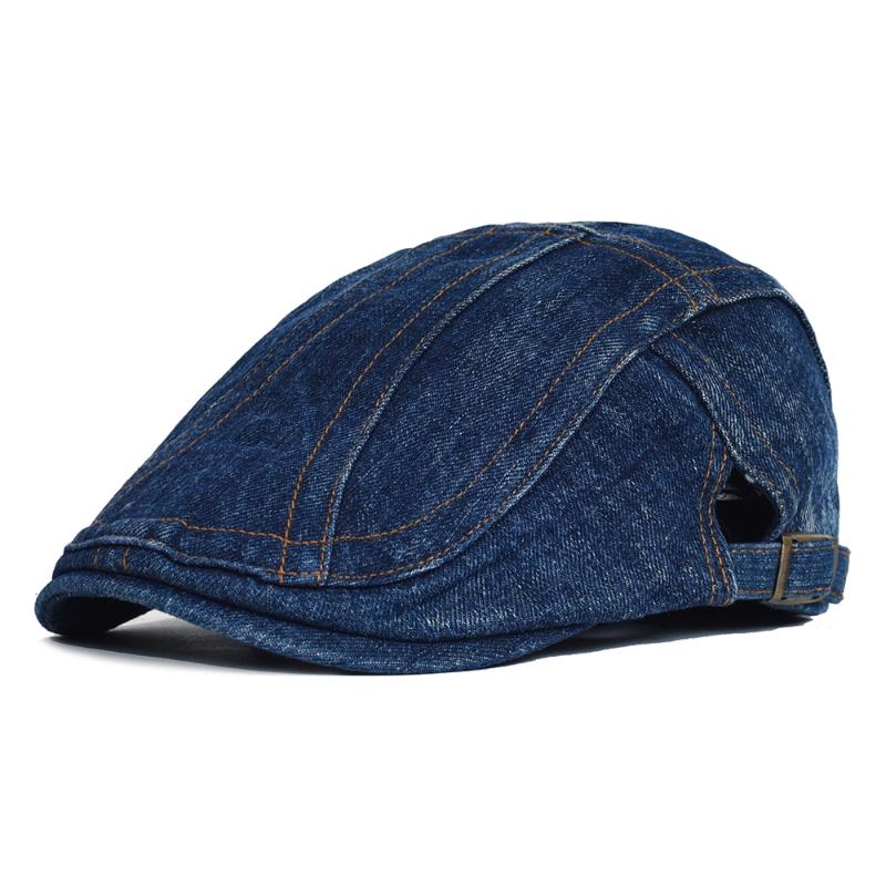

Berets Denim Beret Hat Peaked Cap Adjustable Cotton Sboy Vintage Ivy Gatsby Cabbie Hats Flat, Dark blue