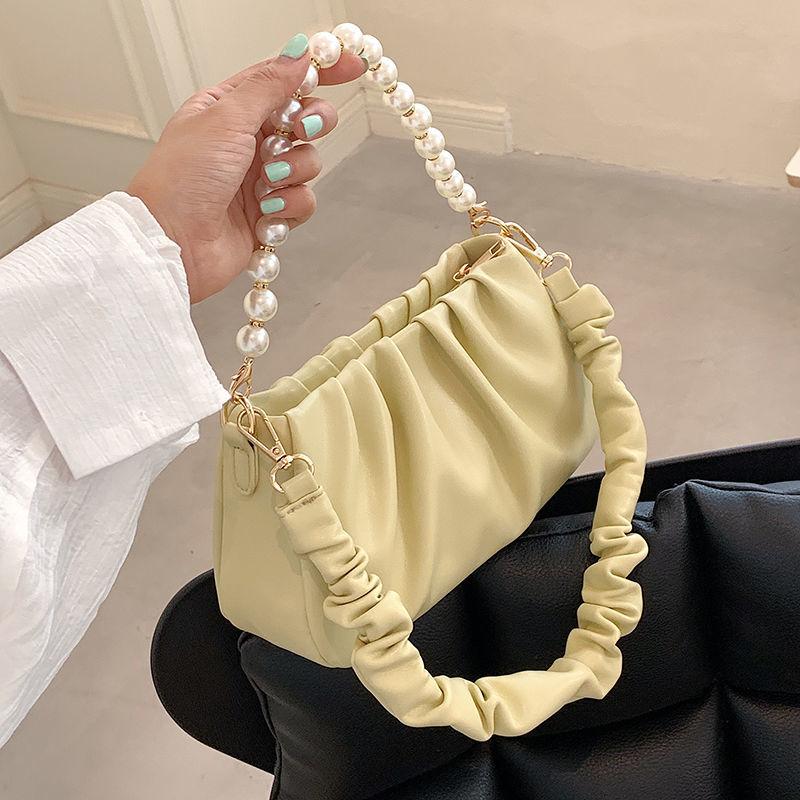 

Evening Bags Pleated Crossbody Bag Shoulder Female Women Underarm Handbag Purse Beaded Fashion Backpack 2022 PU Leather Zipper