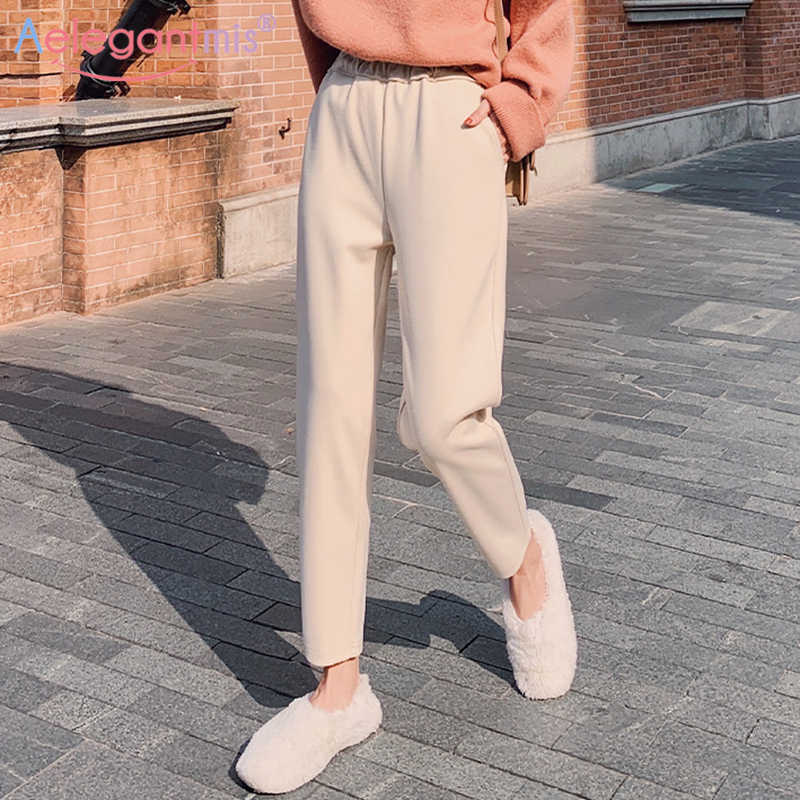 

Aelegantmis High Waist Loose Woolen Pants Women Office Lady Harem Ankle Length Soft Warm Casual Trousers Plus Size OL Chic 210607, Oatmeal